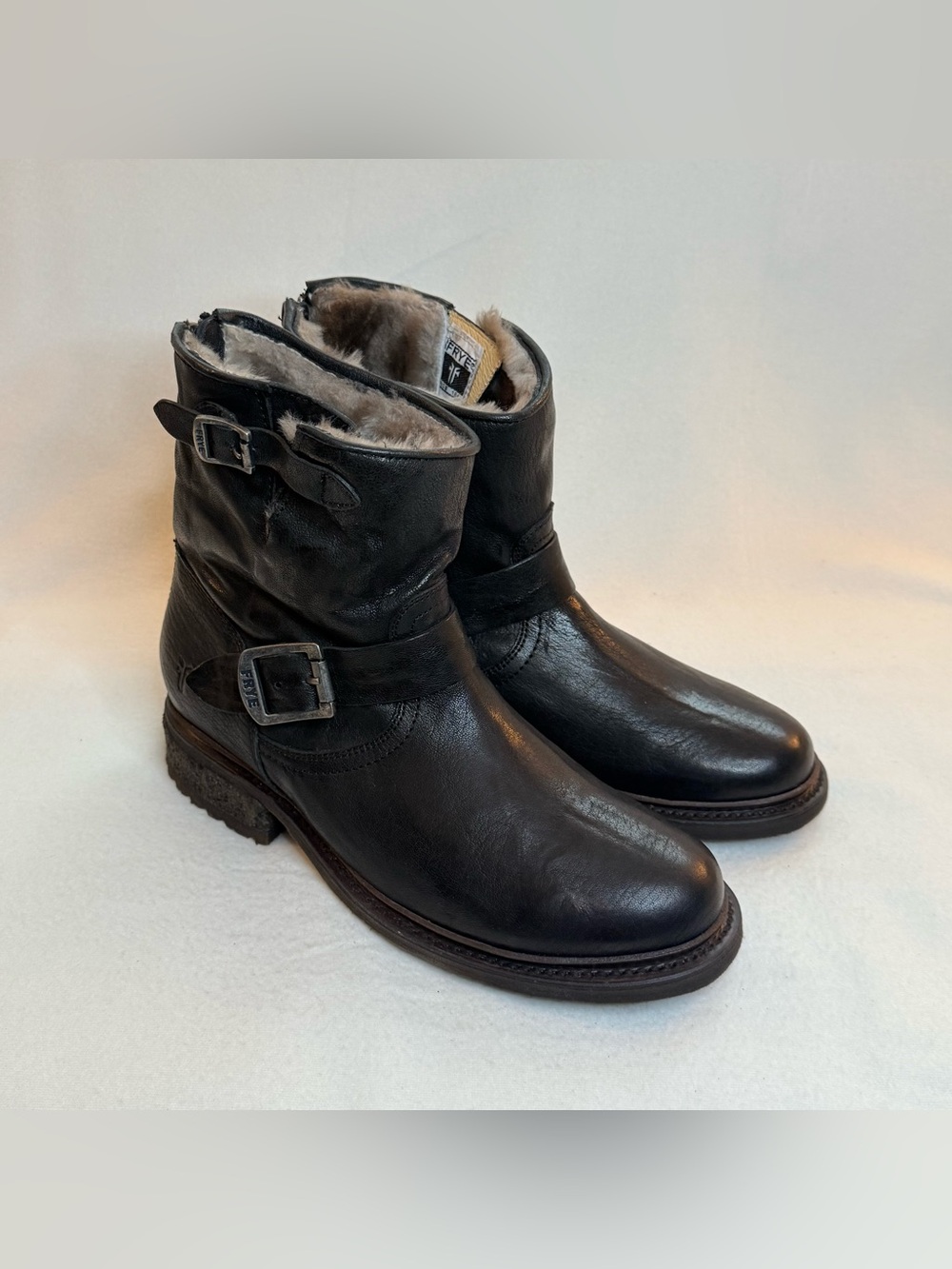 Frye Black Leather Shearling-Lined Women's Ankle Boots